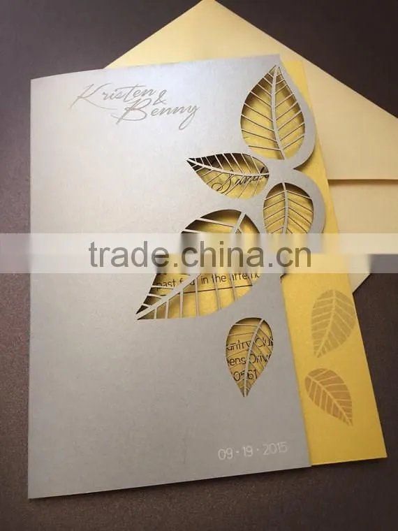 2016 newmengxing Leaves Wedding Invitation, laser cut wedding invitation, unique customizable design