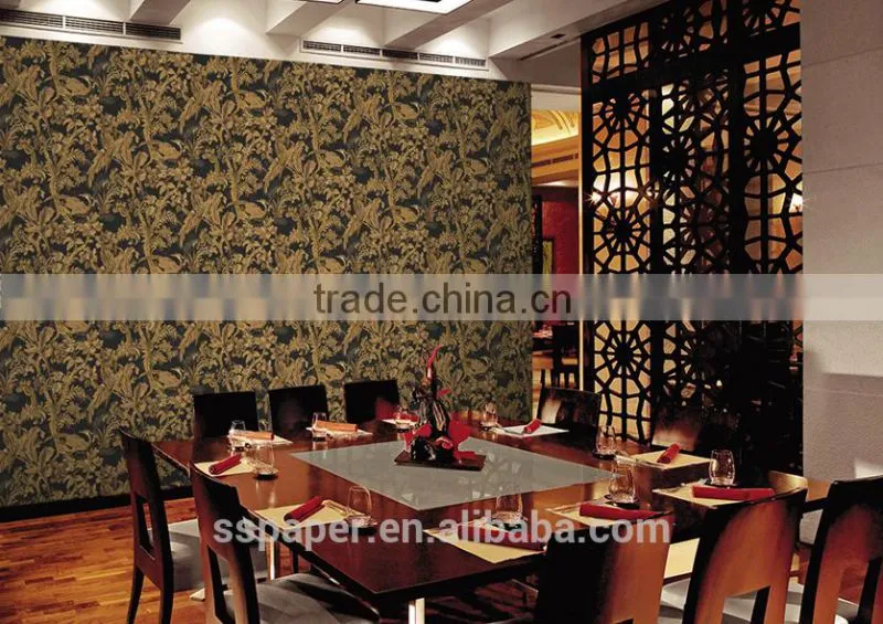 Elegant and rich antiquity PVC 3d office grass cloth wallpaper