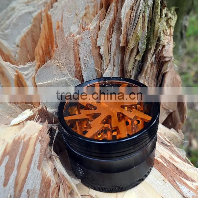 Lightning Aluminum 4-Part Tobacco Spice Tea Herb Grinder (2.5") with Pollen Catcher, Cleaning Brush and Scraper (Orange)