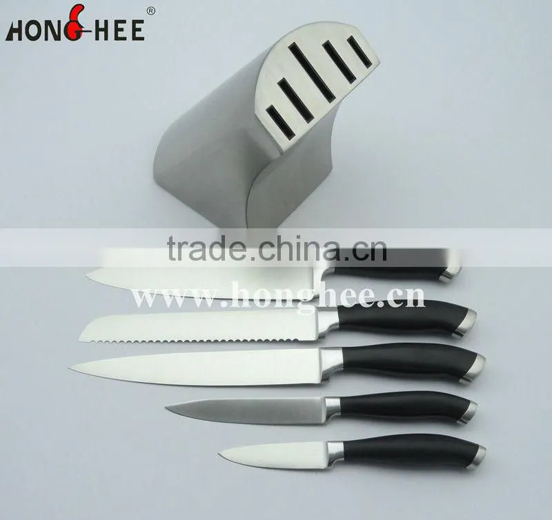 Deluxe Forged 5 Piece Knife Set In Stainless Steel Block