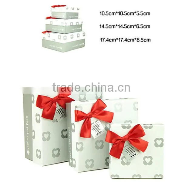Silver Heart With Red Bow 3pcs Set Gift Box