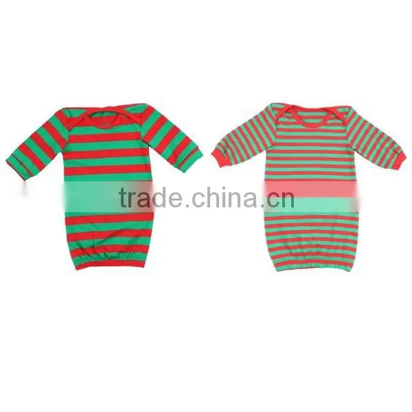 2016 cotton knit infant toddler kids clothing set blank lime green red striped ruffle sleeves baby gown christmas nightgown