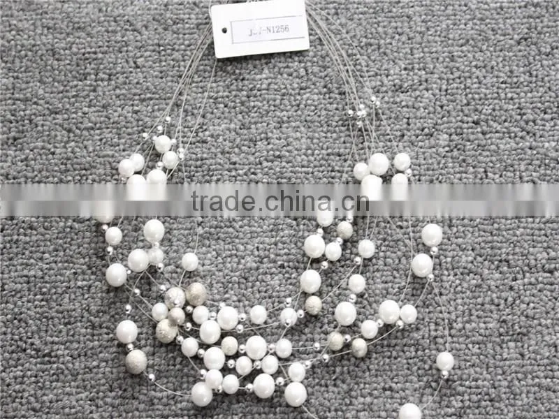 2016 fashion jewelry white pearl beads necklace gold plated necklace