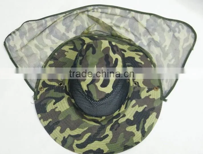 Fashion camouflage washed bucket hat with mesh shawl