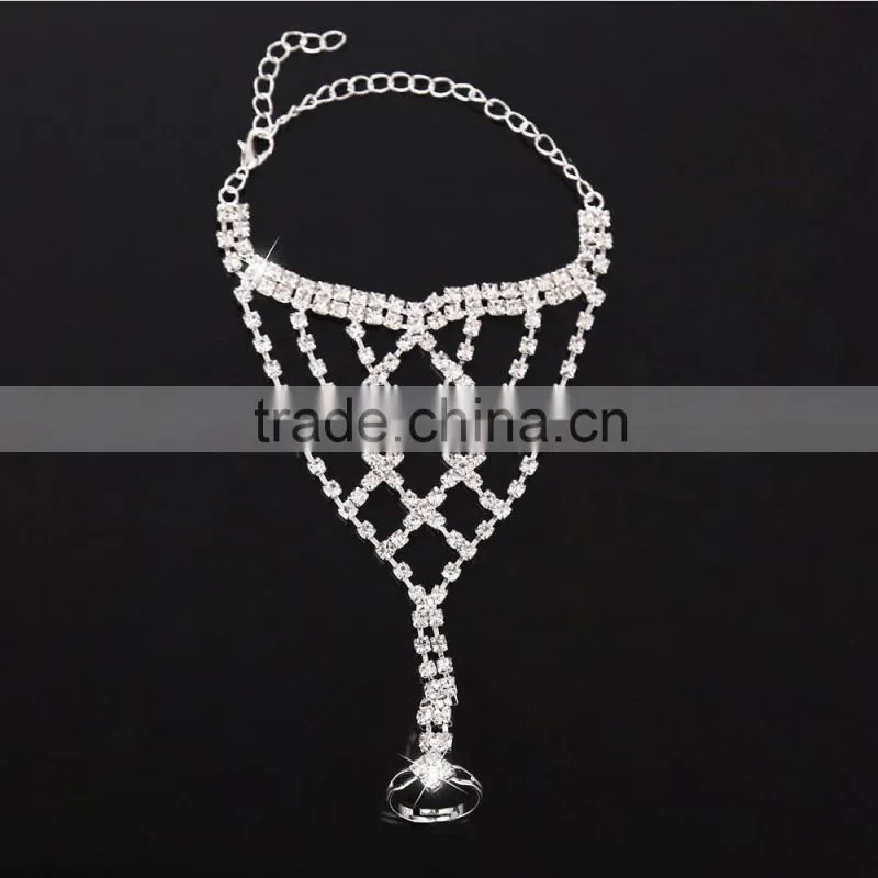 Women Jewelry bracelet with ring Rhinestone Claw chain Bride Wedding Accessories
