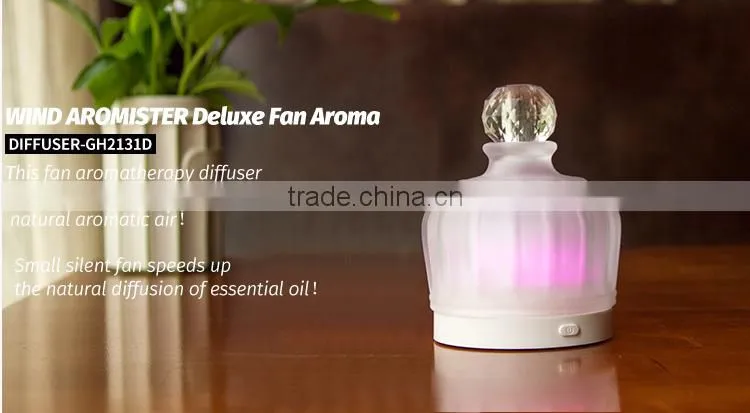 Colorful Glass USB/Battery-powered Fan Aroma Diffuser,Mini Aromatherapy Diffuser,Small Oil Dispenser w/ 7-color-change LED