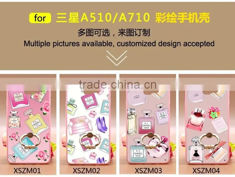 For Samsung A710 Phone Case Prefume Printing Slim TPU+PC 2-in-1 Hybrid Pattern With Ring Bracket