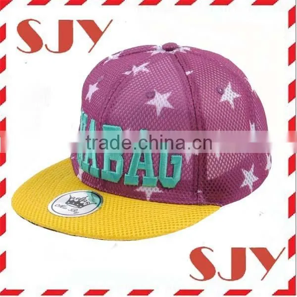 100%polyester heat transfer full mesh snapback wide brim tennis hat