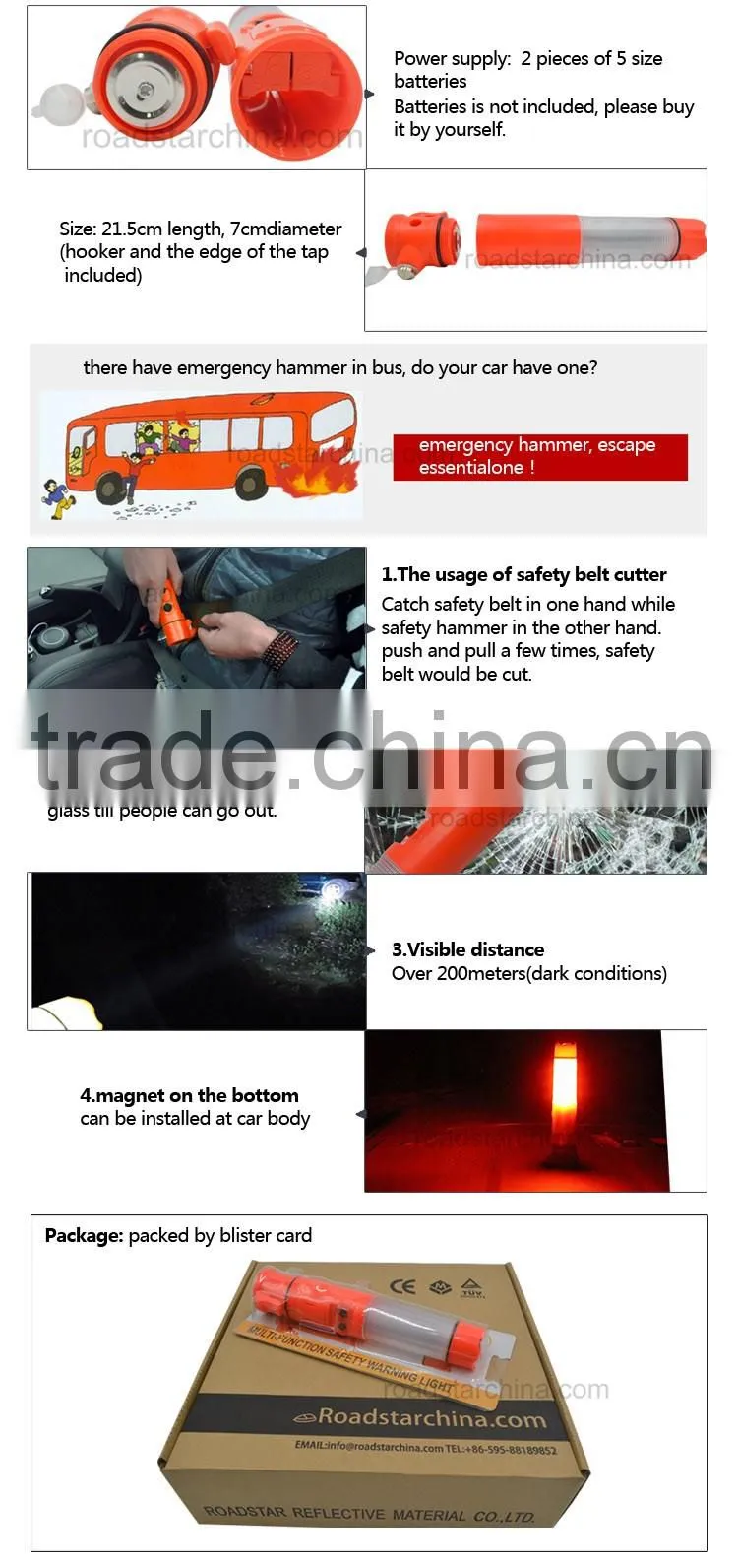 Muliti-function emergency alarm hammer