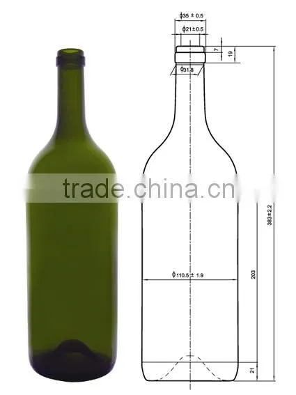 Glasslucky dark green 3000ml cheap wine bottles wholesale
