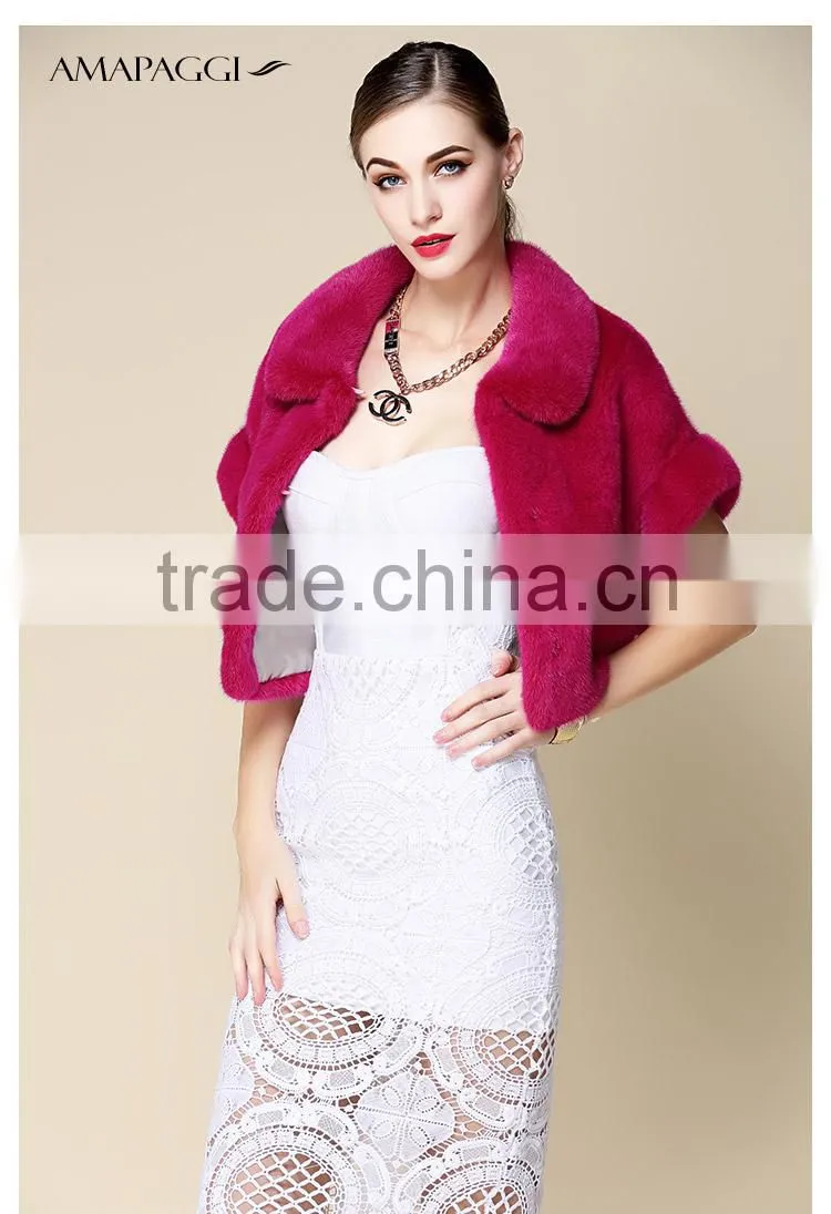 Hot sale red whole mink fur shawl for girls