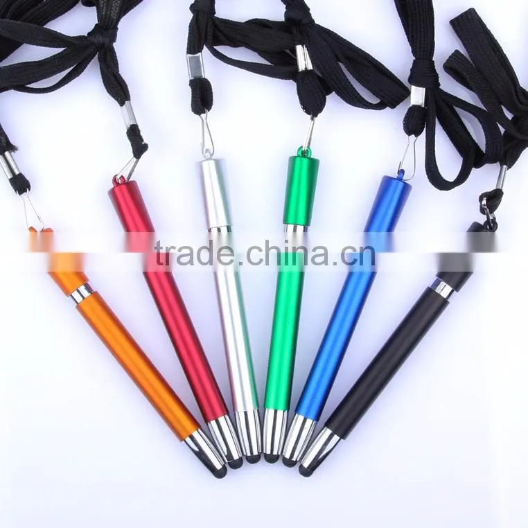 plastic stylus pen with neck rope hang neck pen with screen touch