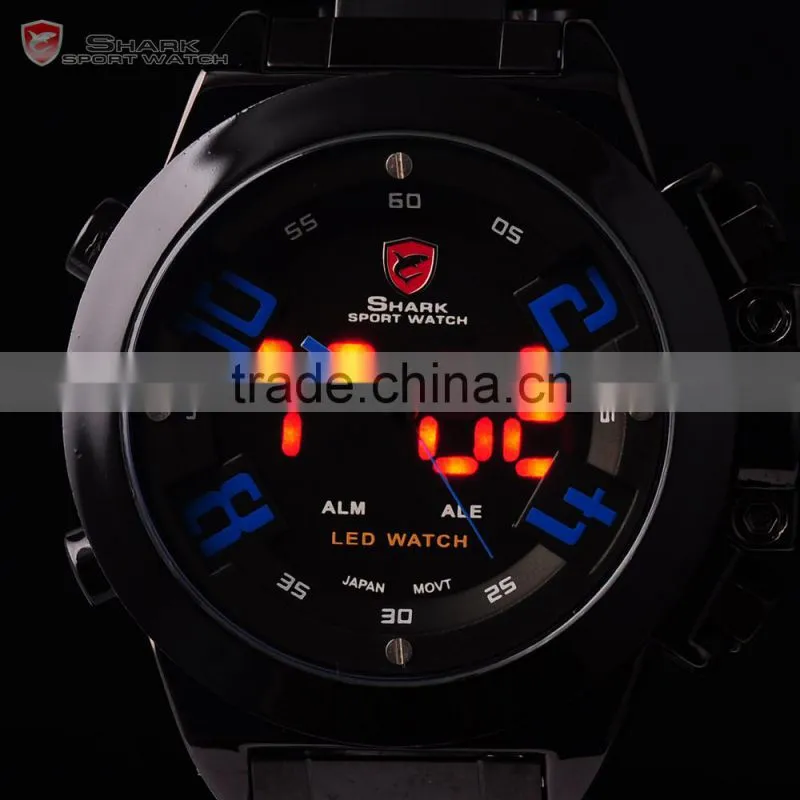 Shark Analog Stainless Steel Army Design Outdoors Mens Quartz LED Sports Watch