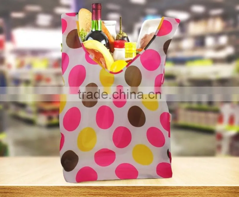 Super Strong Ripstop Nylon Foldable Reusable Bag Grocery Shopping Tote Bag with built-in Pouch