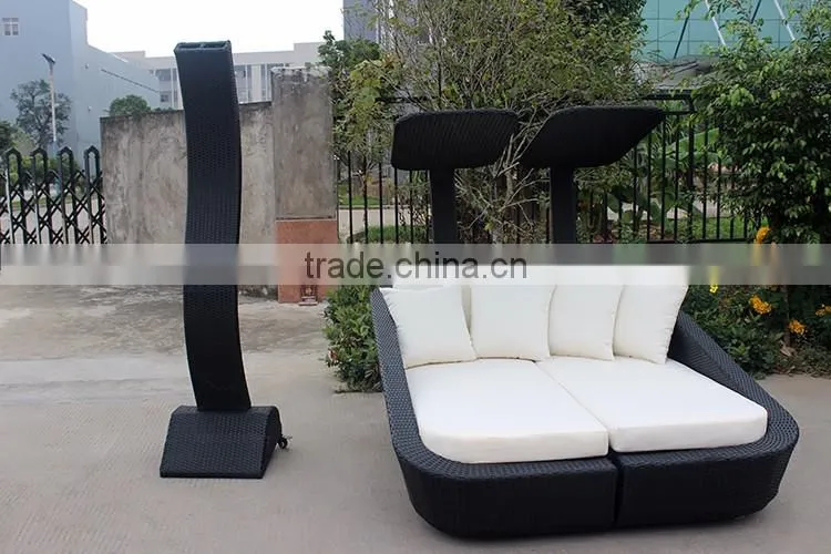 Antique Design Outdoor Furniture Rattan Double Canopy Sunbed