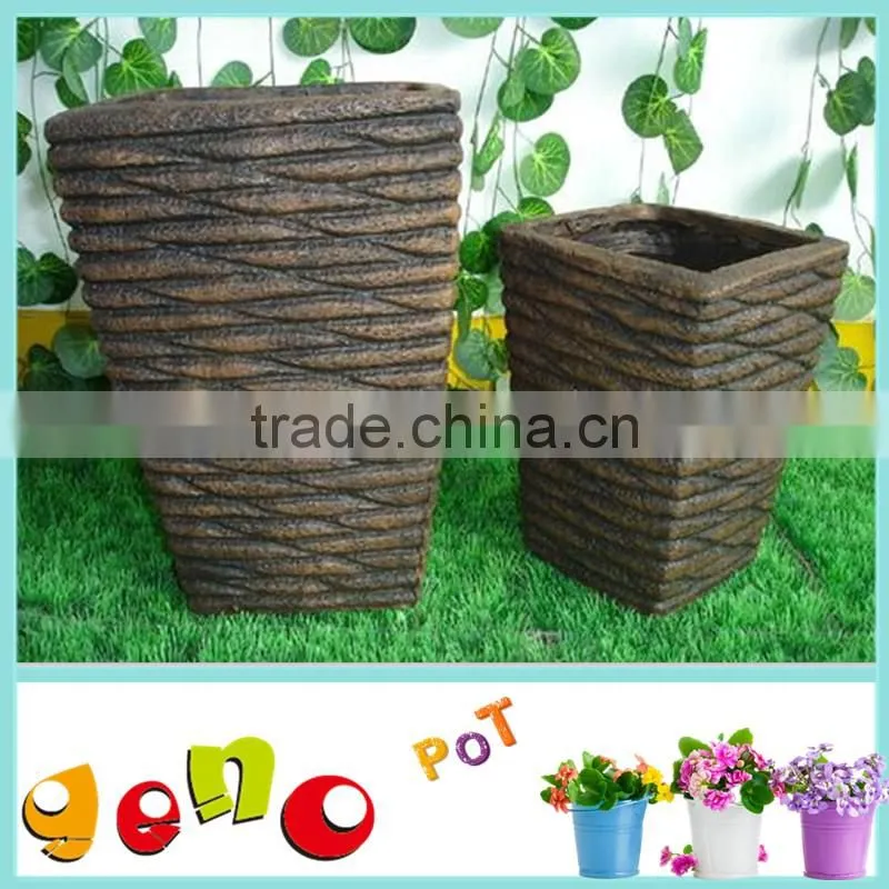 White Wicker Coated Finishing frp flower plant pot for garden Bonsai