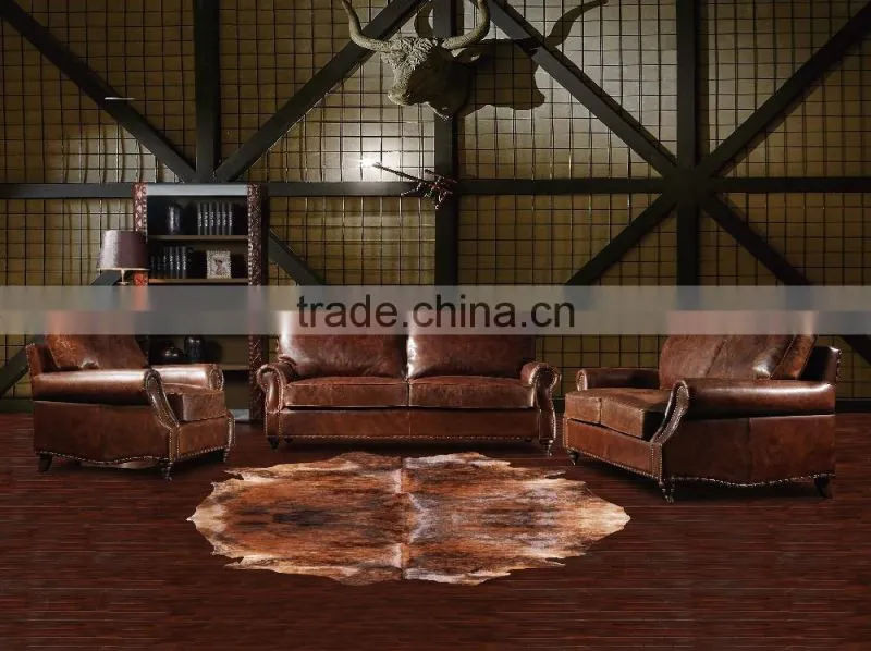 2016 newest high quality vintage retro style top grain leather sofa S120#