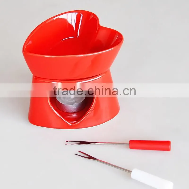 ceramic solid colored fondue sets with forks