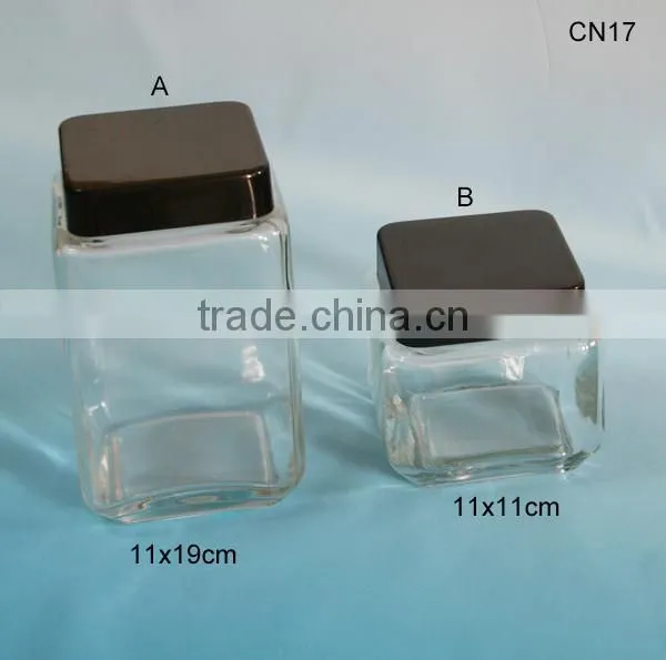 square decorative glass jar for canning with bamboo design