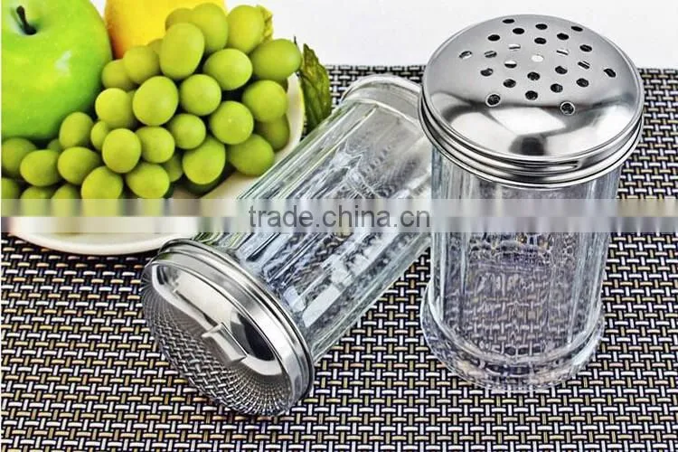 300ml vertical stripe transparent glass spice package containers with metal hole cap