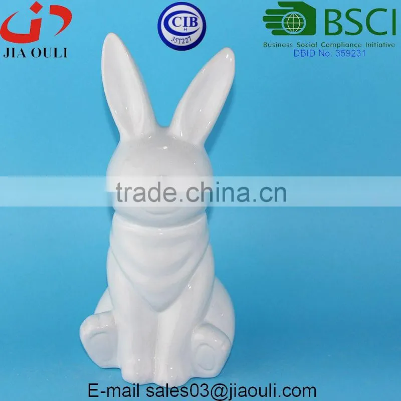 BSCI Audit Factory EASTER decorative bunny glazed grey/white Ceramic rabbit figurines, ceramic animal figurines