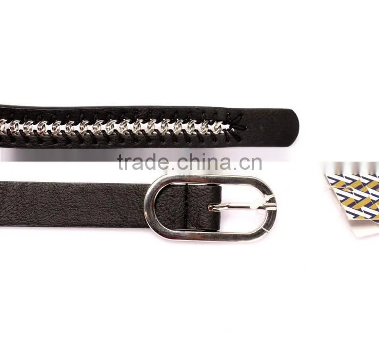 Wholesale fashion chain decorated sex women lady thin PU waist belt