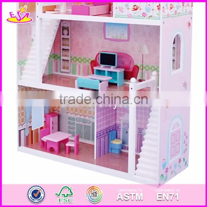 2017 New design girls miniature toys wooden doll house kits W06A083
