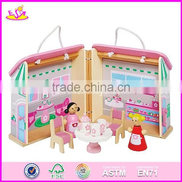 2017 new products customized pink wooden girls dolls house W06A171
