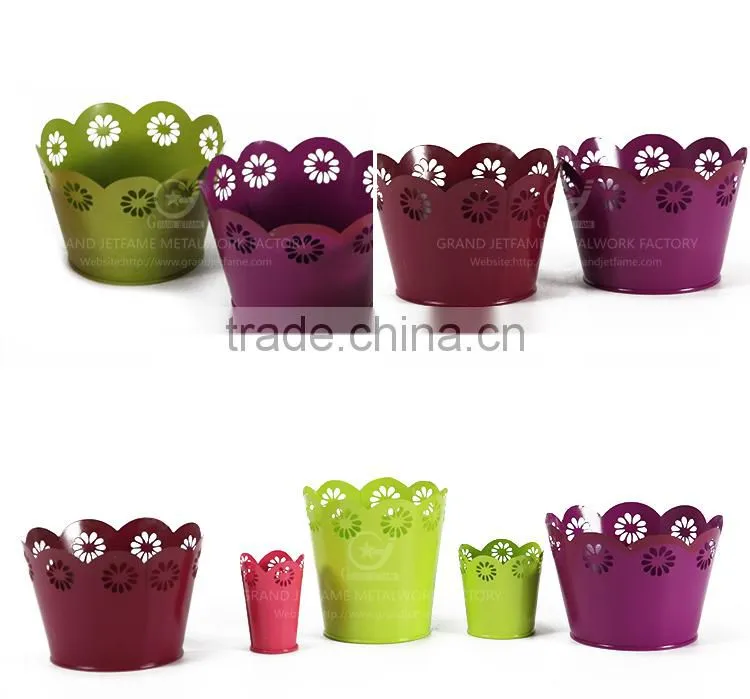 garden iron and zinc unique powder coated outdoor plant coloured flower pots colourful pots for plants