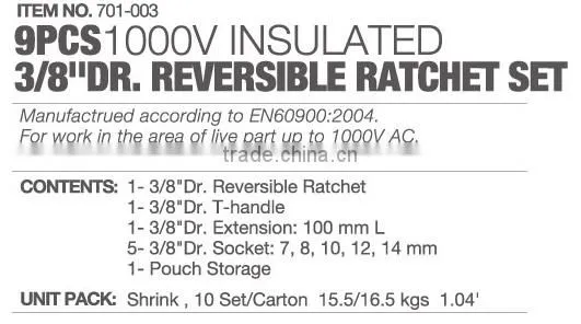 3/8" Dr. Insulated Reversible Ratchet Set