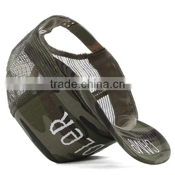 Custom stylish 5 panel snapback mesh camo wholesale blank trucker hats