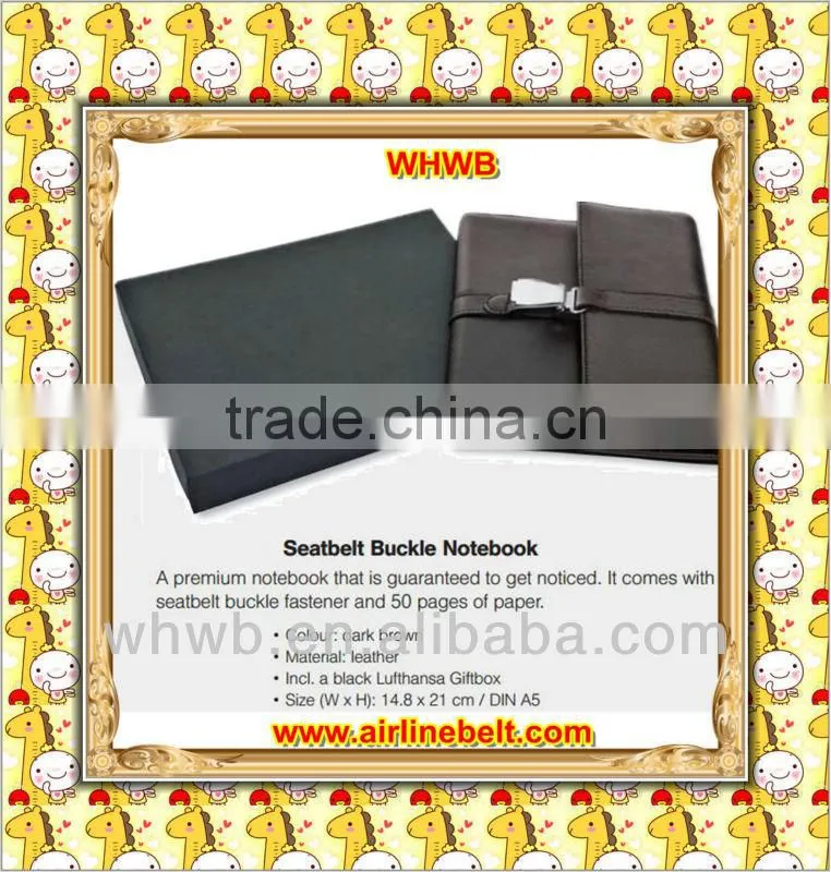 Premium airplane seatbelt buckle leather notebook cover