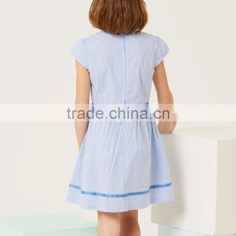 2017 summer new children's cotton school girl belted plaid dress