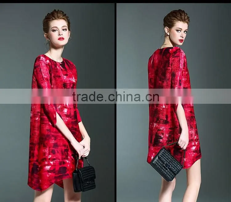Latest European ladies digital printed gradients wrinkled dresses
