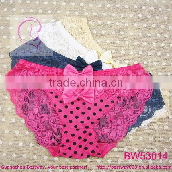 Fashion cute panties printed dot with transparnet lace & bow panties