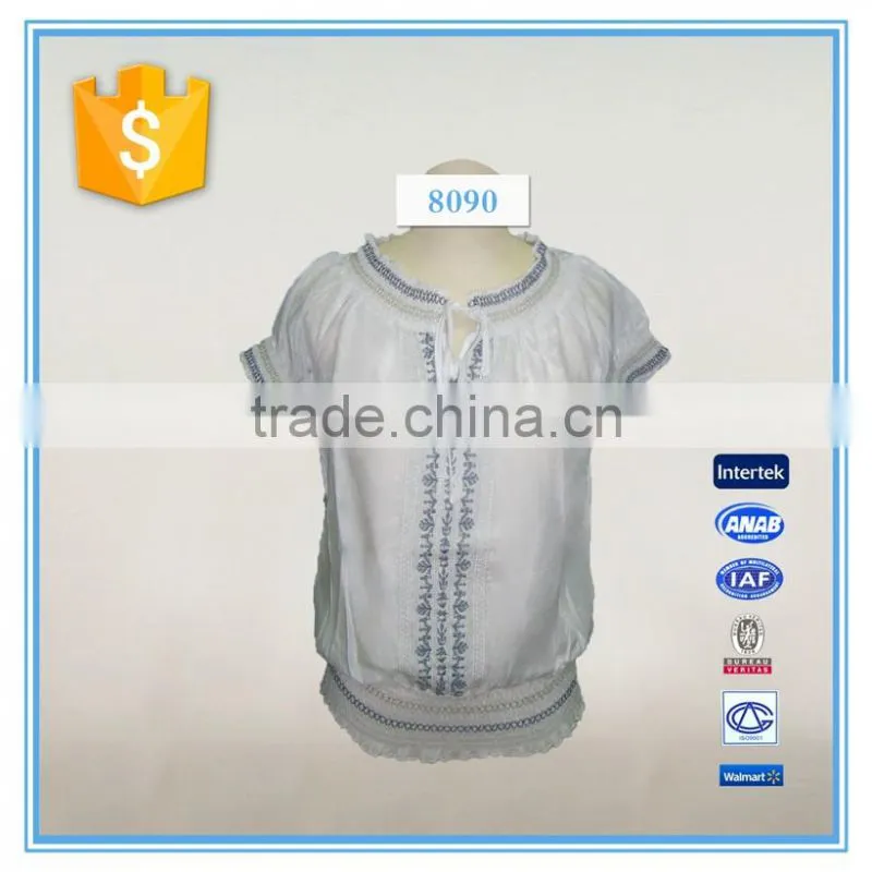 Fashion garment and neck design of tencel embroidery blouse