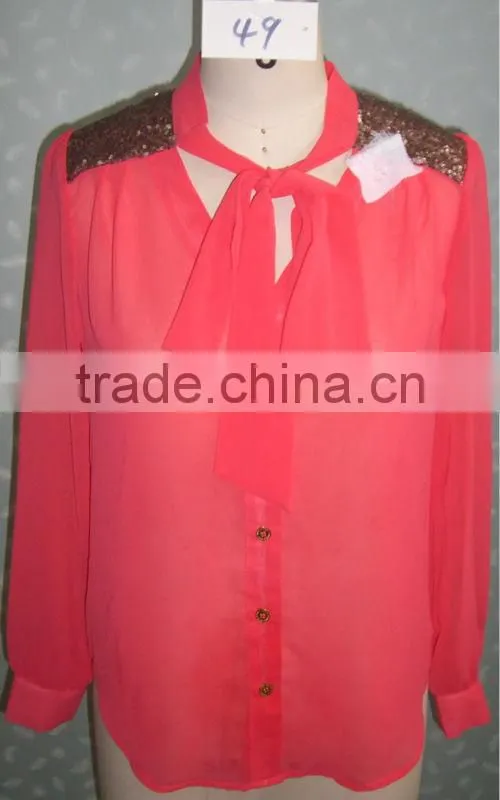 Women chiffon blouse patterns and beads ladies shirt