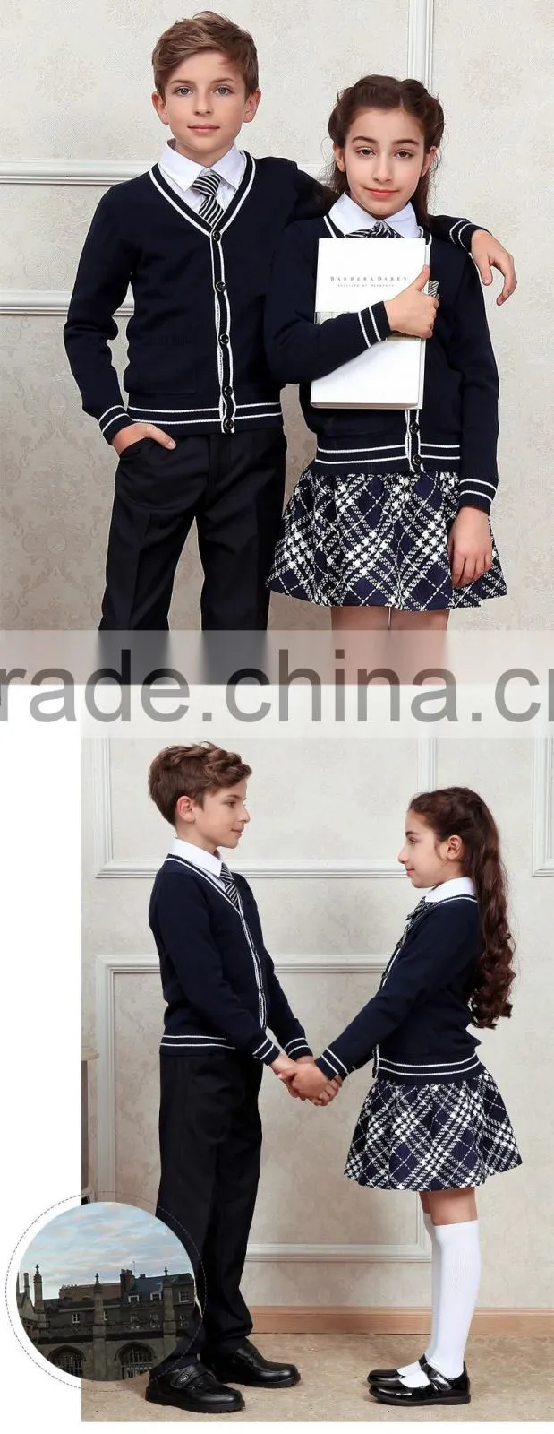 Blank plain color knitting cardigan school-uniform sample
