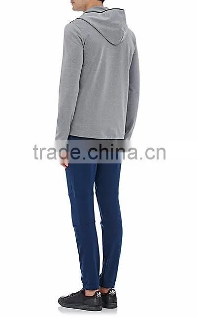 light grey tech-jersey zip-front Damenn hoodie styled with black tech-fabric trim