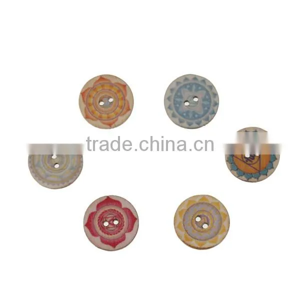 Wood Sewing Buttons Scrapbooking 2 Holes Round At Random Chakra Pattern 20mm Dia