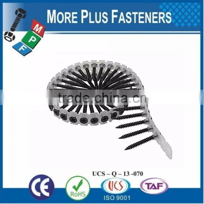 Made in Taiwan Phillips Bugle Head Coarse or Fine Thread Sharp Point Drywall Screw Collated in Plastic Strips