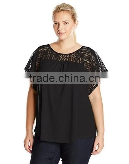 OEM plus size women clothing ladies plus size lace tshirt