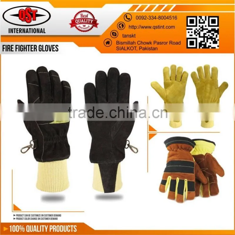 Leather Work Gloves With Insulated Split Cowhide for Firefighter