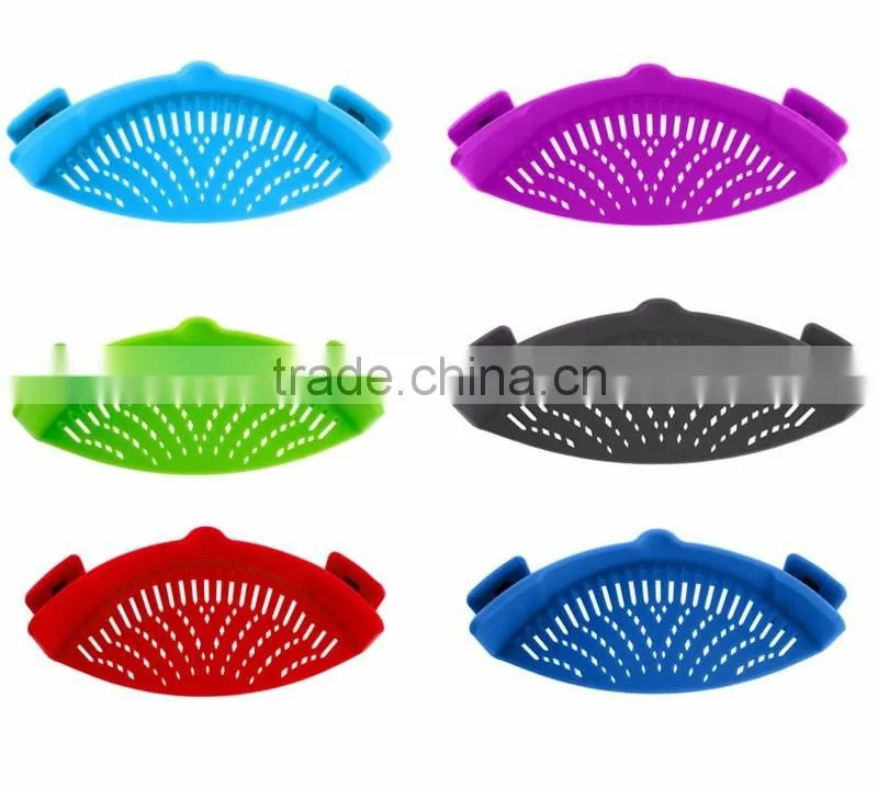 Clip-on Silicone Strainer for Draining Food while Cooking Snap Pan Strainer