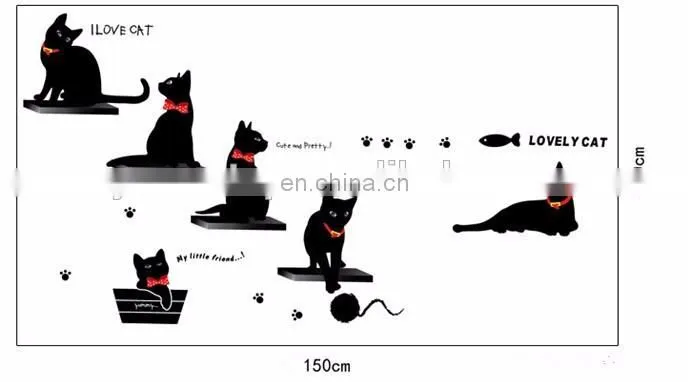 Black Cat on the Stair with Red Tie PVC Wall Sticker Home Decoration