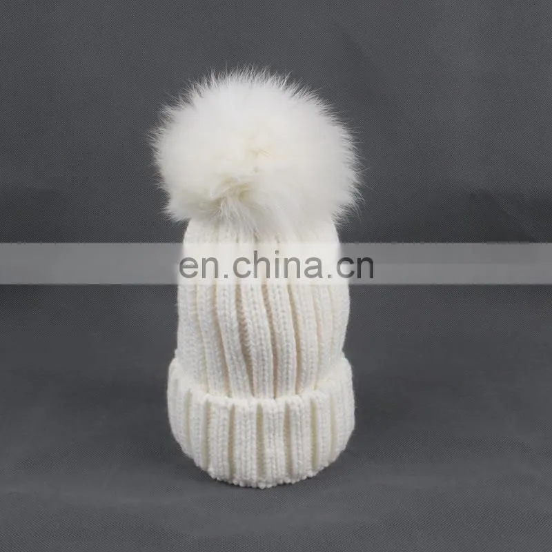 Cute Children Present Fox Fur Pompom Knitted Beanie Earmuff Funny Baby Beanie