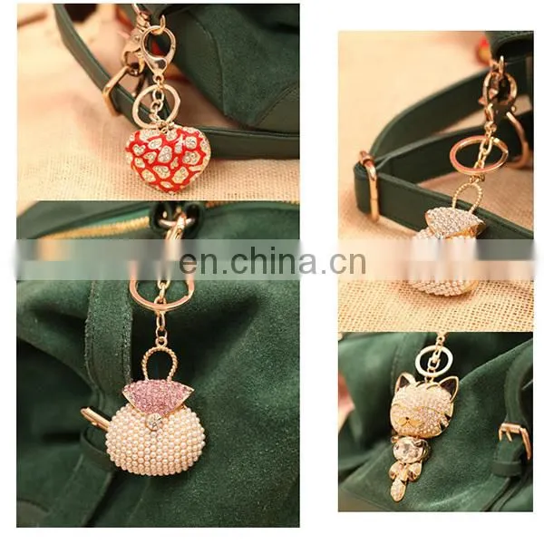 high quality owl animal shaped metal rhinestone crystal Key chain MCA-0074