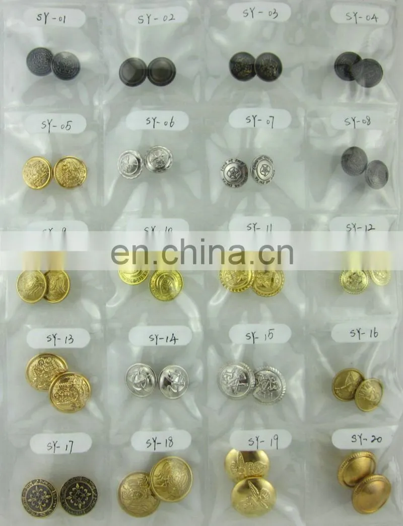 2016 high quality Vintage antiqued metal dome shank buttons military brass buttons