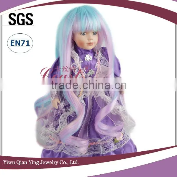 colorful long curly purple and blue innovative american girl doll wigs