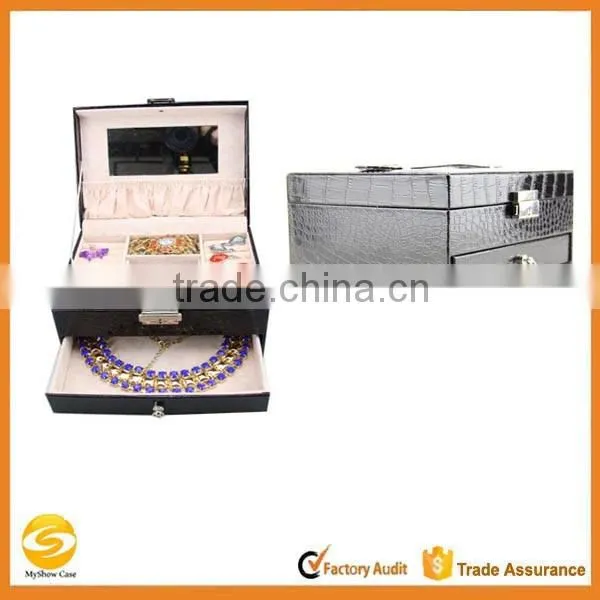 OEM Black leather tabletop jewelry display case,leather travel jewelry display case